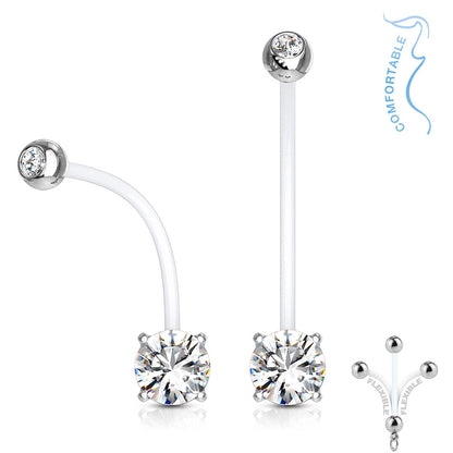 Bio-Flex 14 Gauge Pregnancy Belly Ring with Double CZ