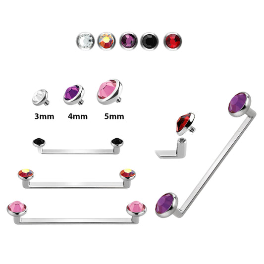 Surgical Steel 13 Gauge Barbell Surface with Press Fit Flat CZ