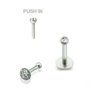 Surgical Steel 18 Gauge Threadless Push In Labret with Glitter Back
