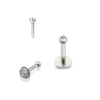 Surgical Steel 18 Gauge Threadless Push In Labret with Glitter Back