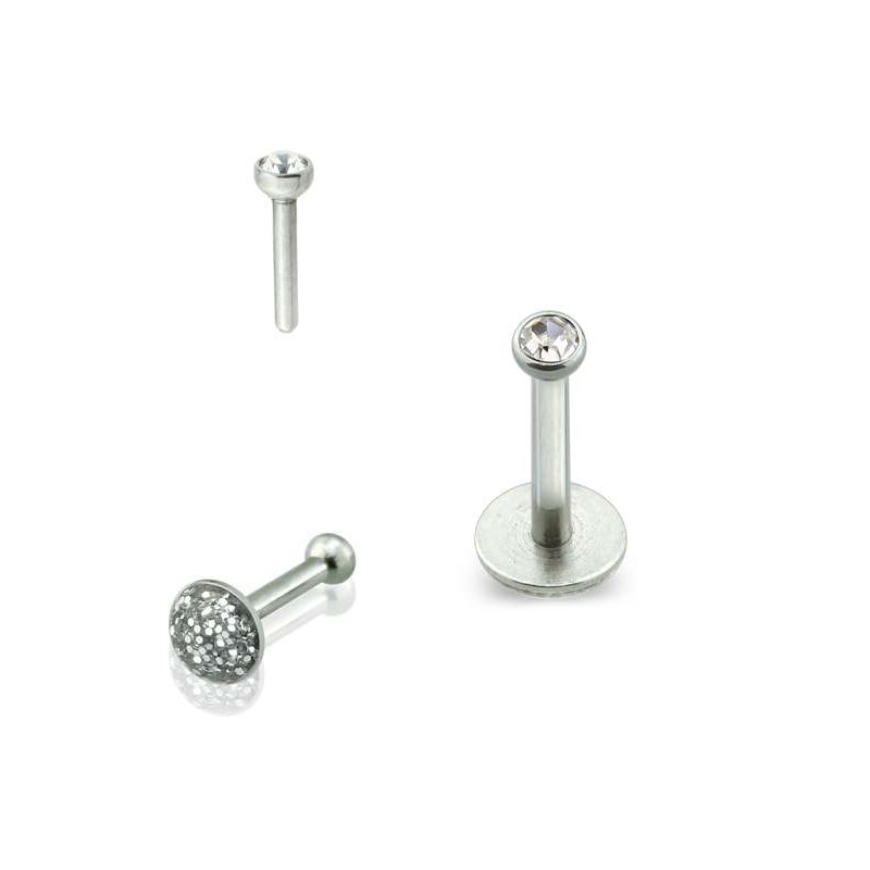 Surgical Steel 18 Gauge Threadless Push In Labret with Glitter Back