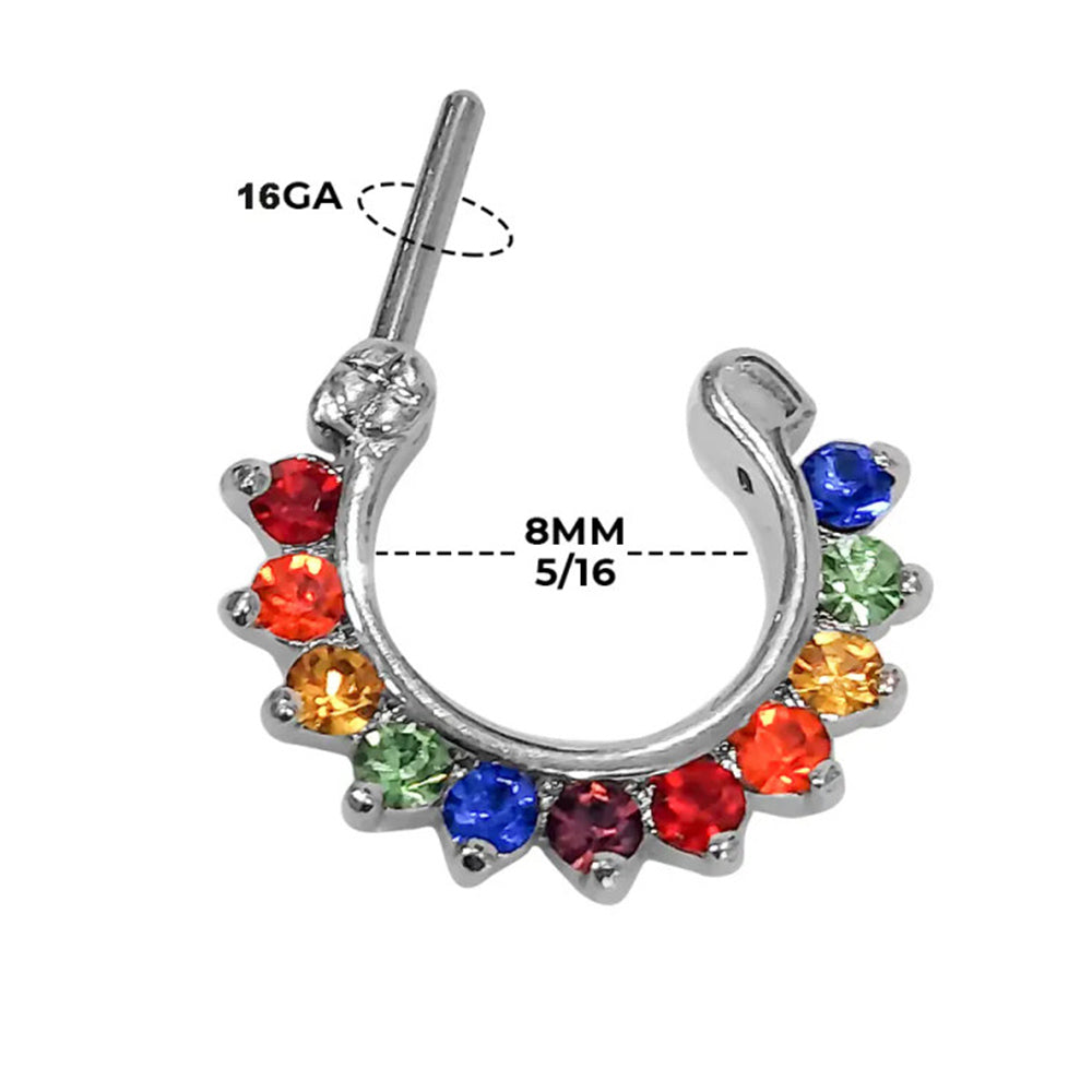 Surgical Steel 16 Gauge Pride CZ Hinged Septum Clicker 8mm