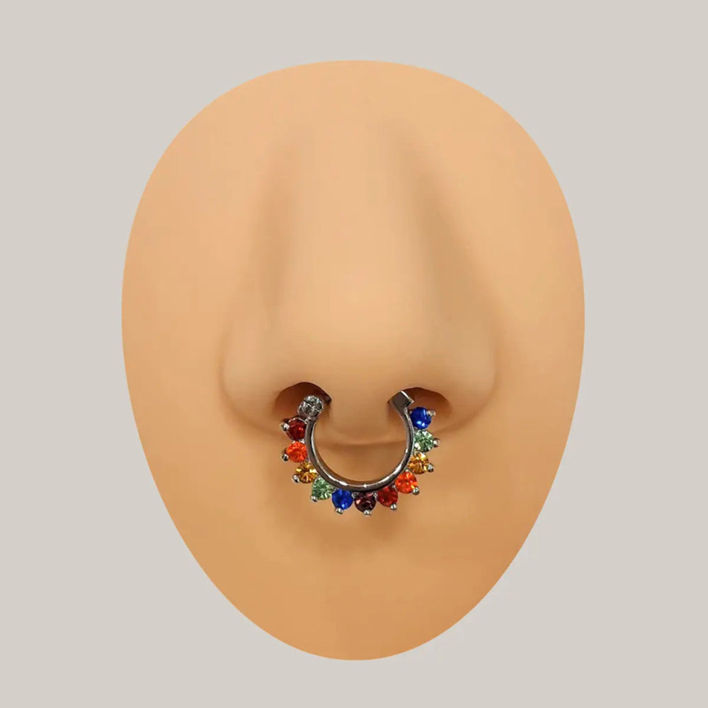 Surgical Steel 16 Gauge Pride CZ Hinged Septum Clicker 8mm