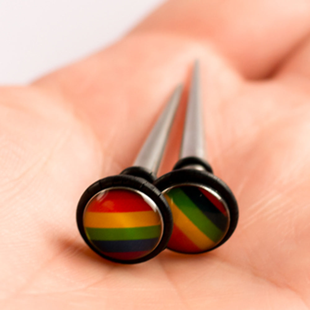 Surgical Steel 18 Gauge Rainbow Pride Fake Taper Ear Gauges - Pair