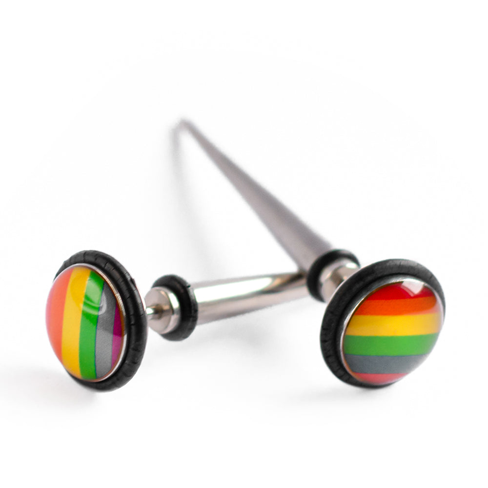 Surgical Steel 18 Gauge Rainbow Pride Fake Taper Ear Gauges - Pair
