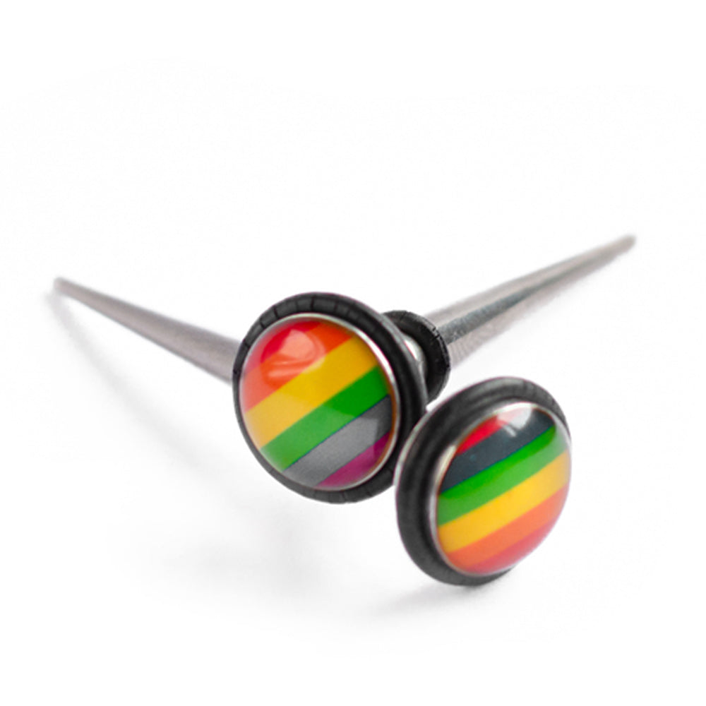 Surgical Steel 18 Gauge Rainbow Pride Fake Taper Ear Gauges - Pair