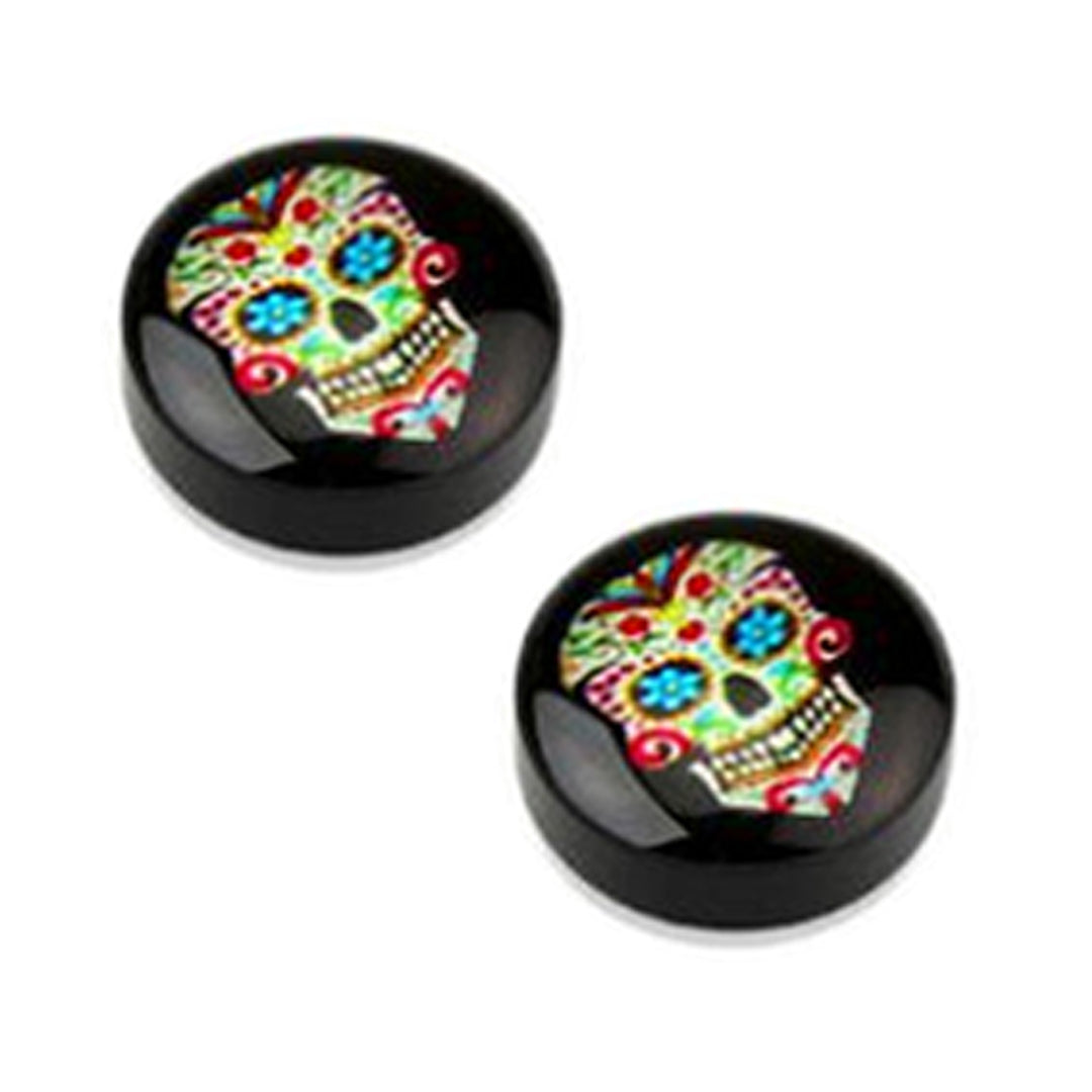 Acrylic Magnetic Fake Ear Gauges with Sakura & Skull Designs - Pair - photo 7