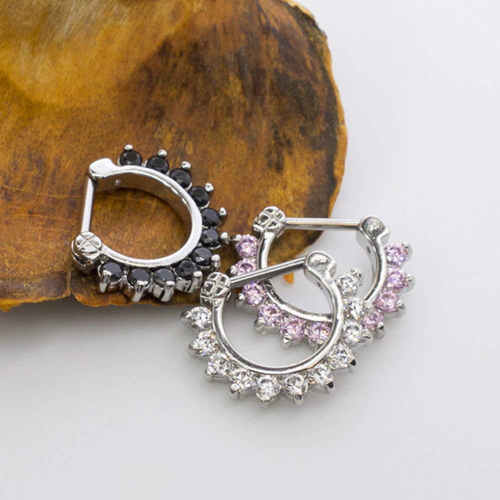 Surgical Steel 16 Gauge Septum Clicker Hoop with Prong Set CZ - photo 3