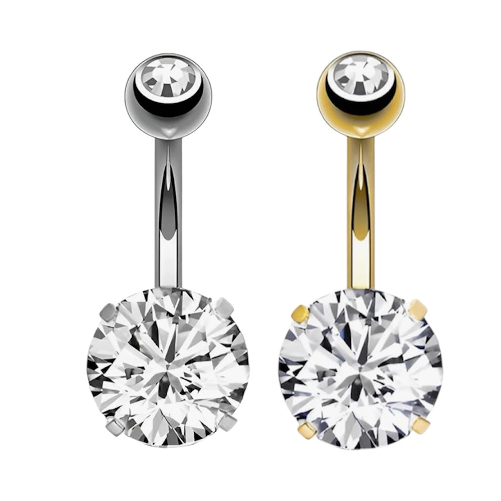 Surgical Steel 14 Gauge Curved Belly Ring with Prong CZ