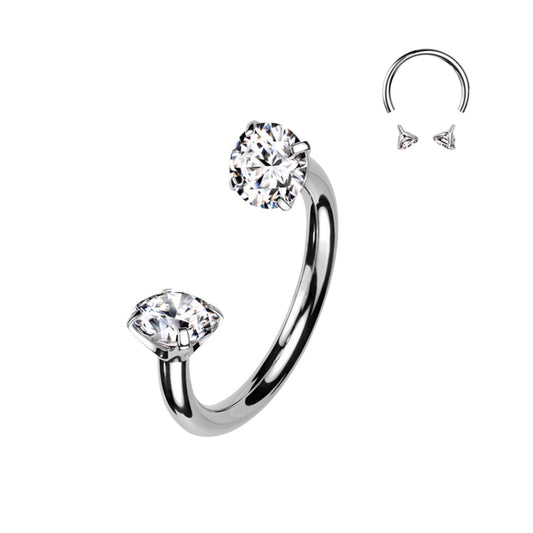 Surgical Steel 16 Gauge Horseshoe Circular Barbell with Prong CZ Gem