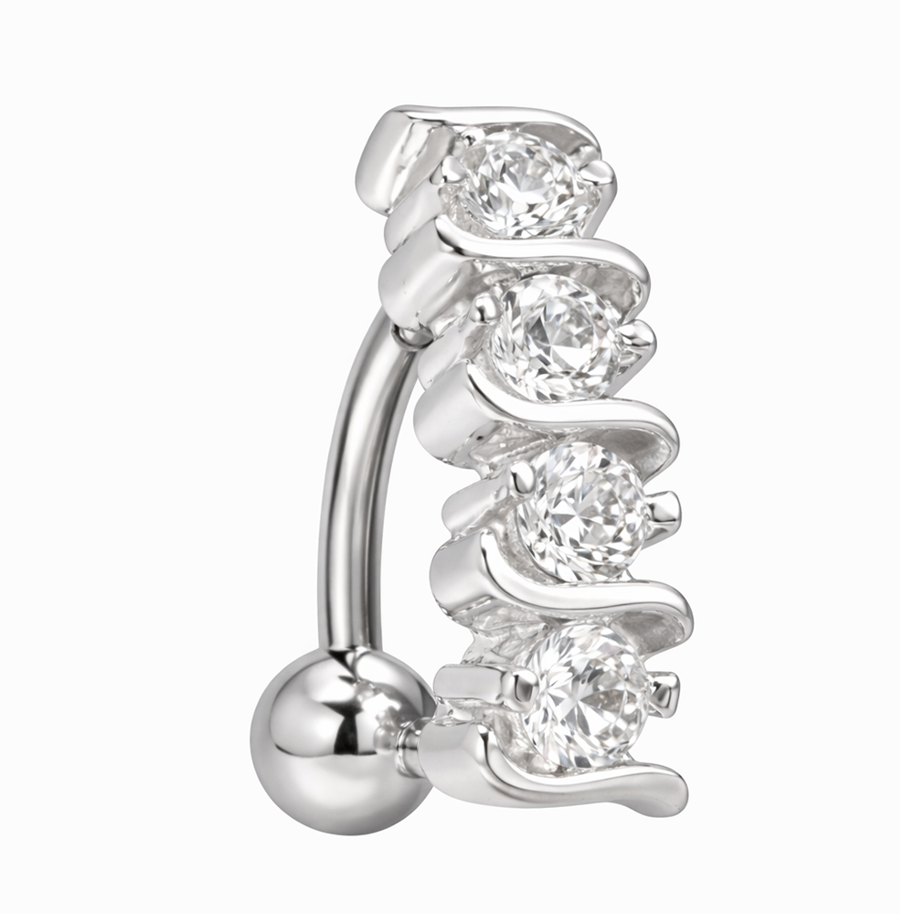 Surgical Steel 14 Gauge Reverse Belly Ring with Prong CZ