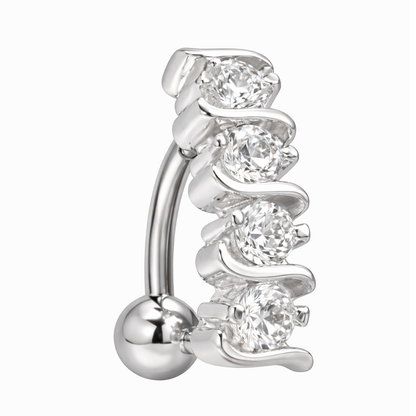 Surgical Steel 14 Gauge Reverse Belly Ring with Prong CZ