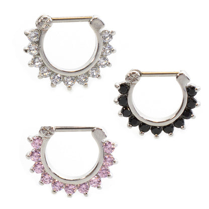 Surgical Steel 16 Gauge Septum Clicker Hoop with Prong Set CZ