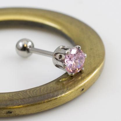 Surgical Steel 16 Gauge Crown Prong CZ Stud Barbell