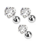 Surgical Steel 16 Gauge Prong Heart CZ Tragus Barbells - 3 Pack