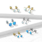 14K Solid Gold Prong Set Opal Stud Earrings - Pair