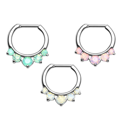 Surgical Steel 16 Gauge Five Prong Opal Septum Clicker Hoop - 11mm