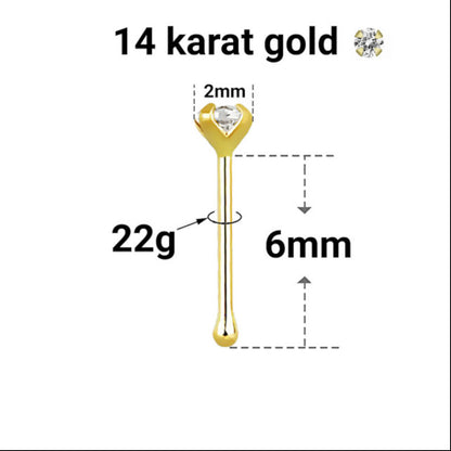 14K Solid Yellow Gold Nose Bone Stud 22 Gauge 6mm with Clear CZ - photo 3
