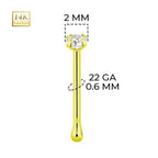 18K Solid Gold 22 Gauge CZ Top Nose Bone Stud
