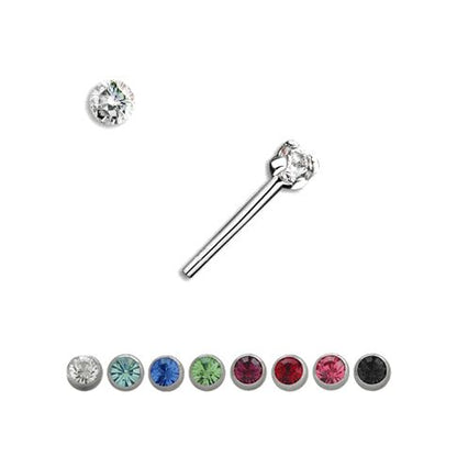 Sterling Silver 20 Gauge Bendable Nose Ring with Prong Set CZ