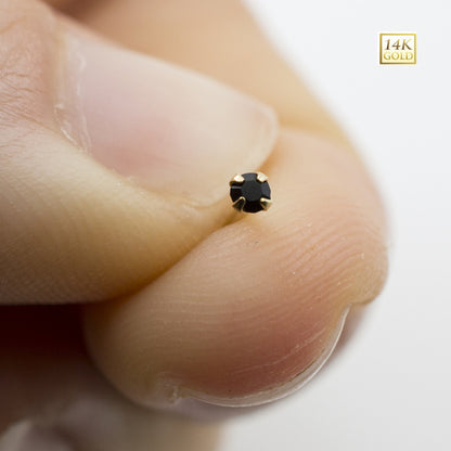 14K Solid Gold 22 Gauge Nose Bone Stud with Black CZ - photo 3