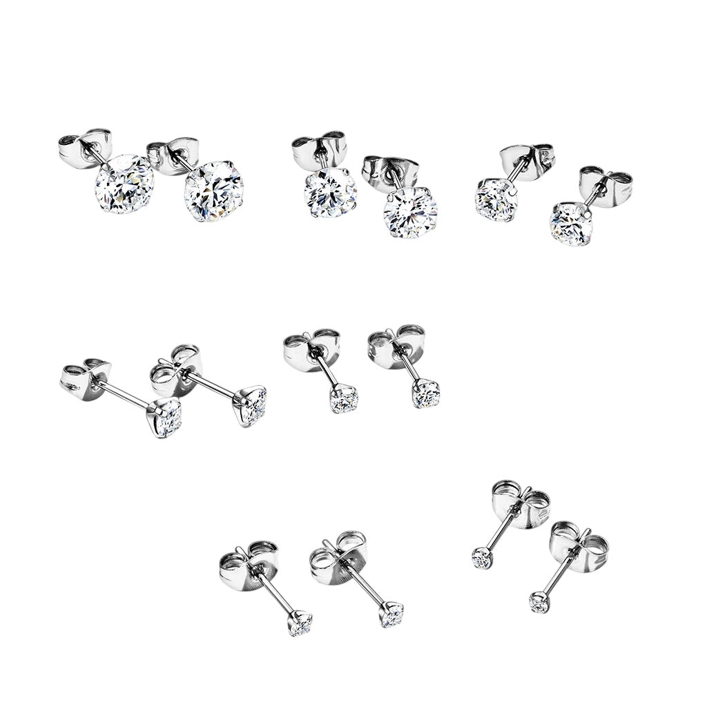 Titanium Prong Set Clear CZ Stud Earrings 20G 2mm to 7mm - Pair - photo 3