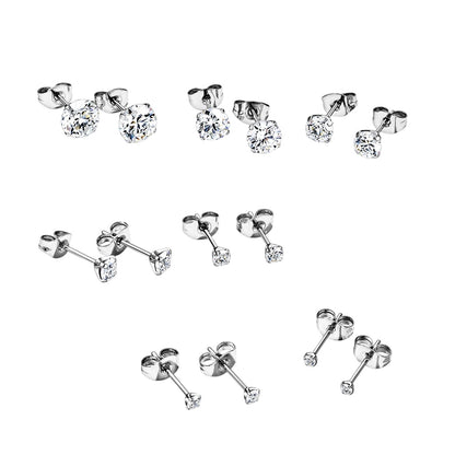 Titanium Prong Set Clear CZ Stud Earrings 20G 2mm to 7mm - Pair - photo 3