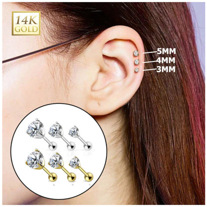 14K Solid Gold 16 Gauge Prong Set CZ Stud Earring - photo 2