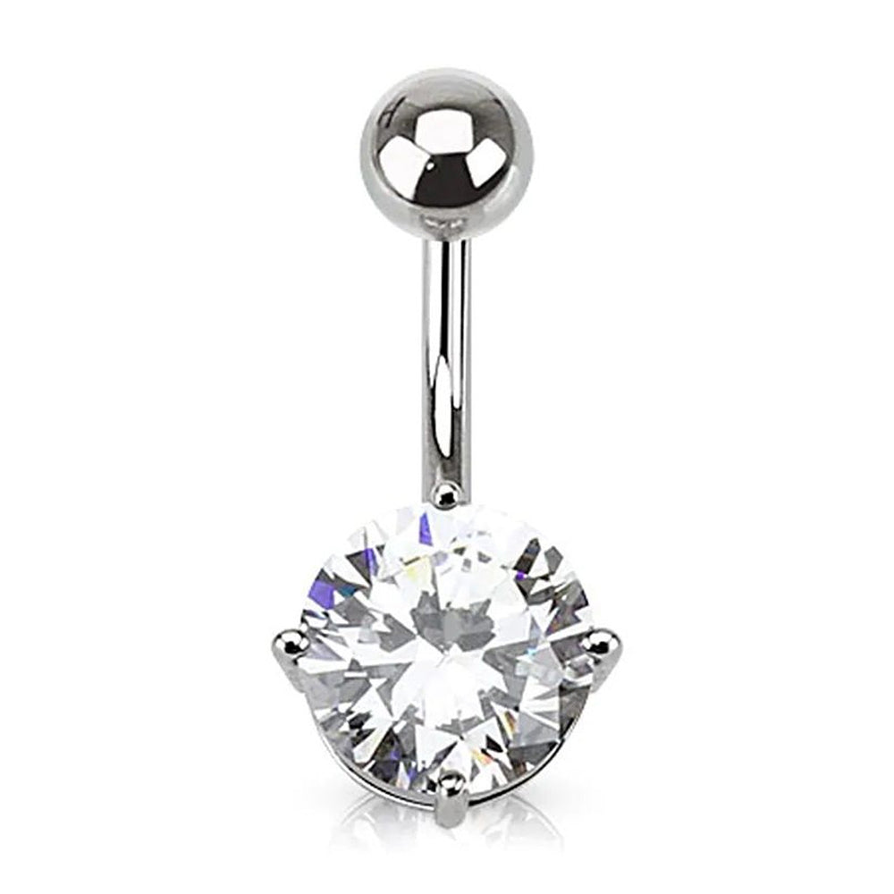 Surgical Steel 14 Gauge Belly Ring with 7mm Prong Set CZ