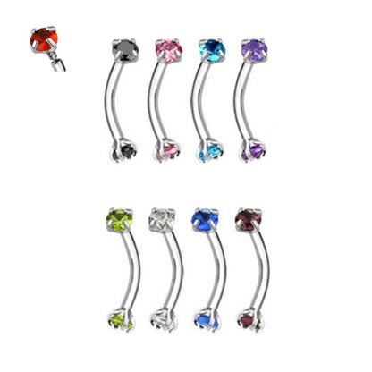 Surgical Steel 16 Gauge Curved Barbell with Prong Set CZ