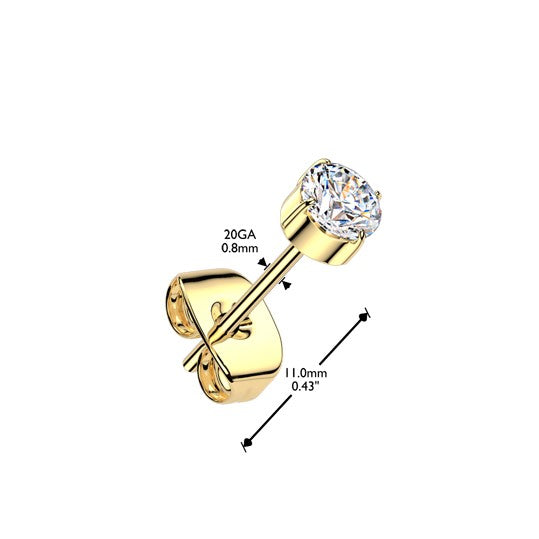 Titanium Prong Set CZ Stud Earrings 20G 6mm - Pair - photo 2