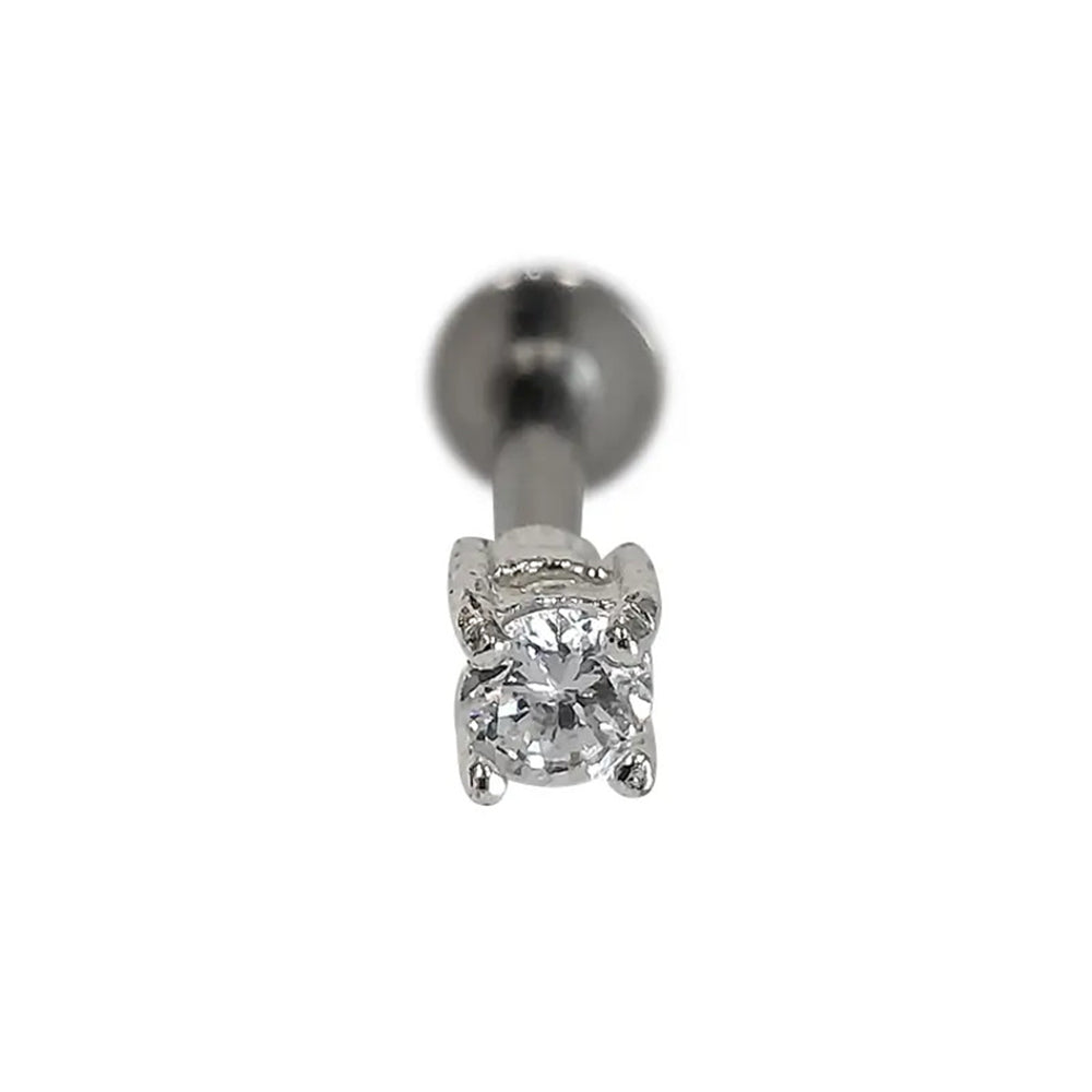 Surgical Steel 16 Gauge Flat Back Labret Stud with Prong Set Clear CZ - photo 3