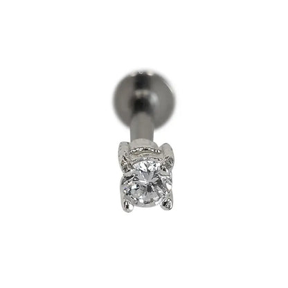 Surgical Steel 16 Gauge Flat Back Labret Stud with Prong Set Clear CZ - photo 3