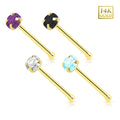 14K Solid Gold 22 Gauge Prong CZ Top Nose Bone Stud
