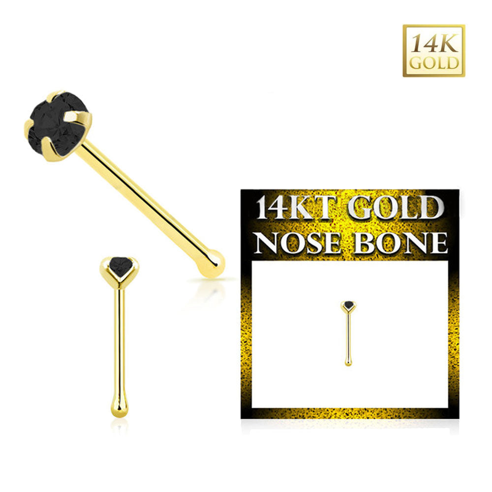 14K Solid Gold 22 Gauge Prong CZ Top Nose Bone Stud