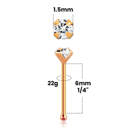 14K Solid Rose Gold 22 Gauge Nose Bone with Genuine Diamond - photo 2