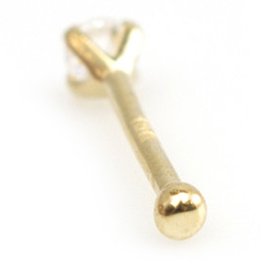 14K Solid Gold 20 Gauge Nose Bone Stud with 3mm Diamond - photo 6
