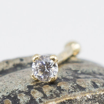 14K Solid Gold 20 Gauge Nose Bone Stud with 2mm SI Diamond - photo 3