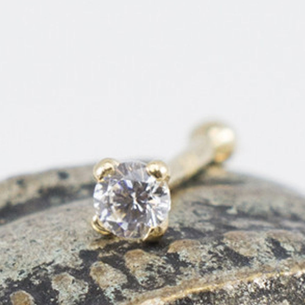 14K Solid Gold 20 Gauge Nose Bone Stud with 1.5mm SI Diamond - photo 2
