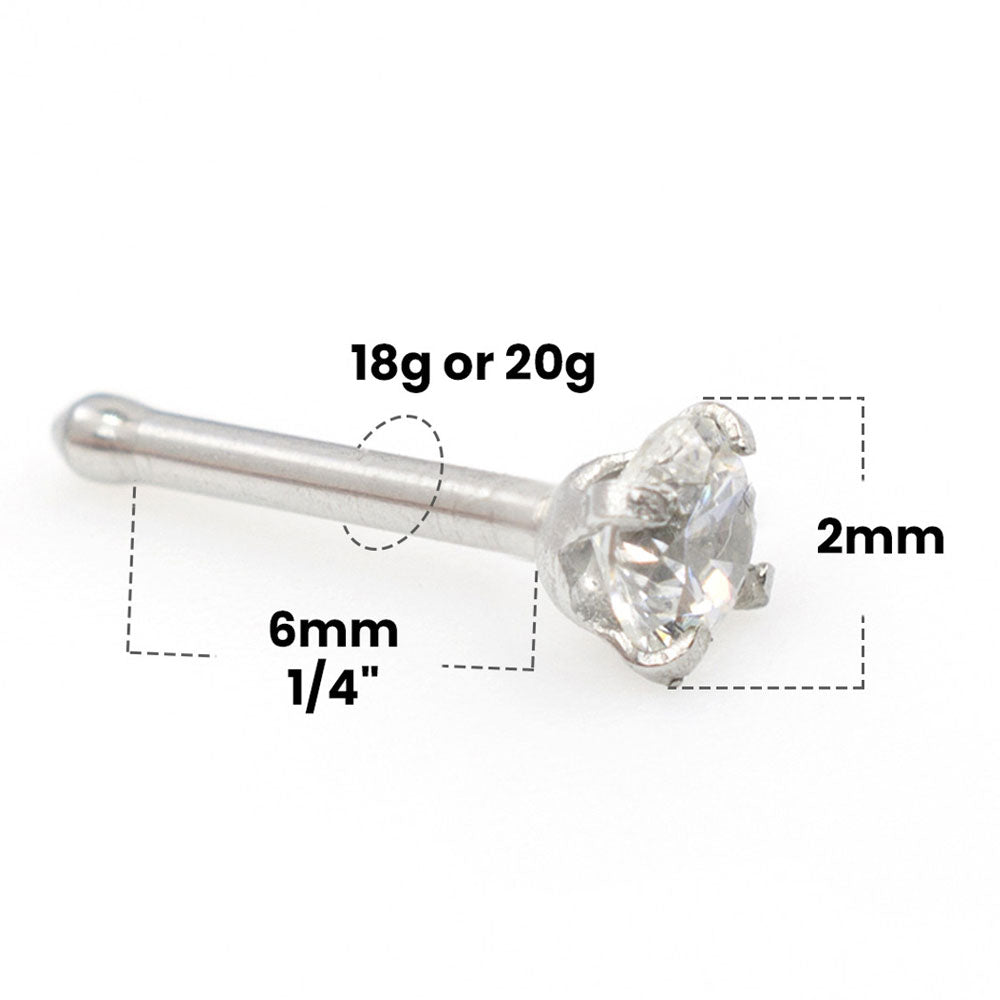 14K White Gold 20 Gauge Nose Bone Stud with 2mm Diamond - photo 3
