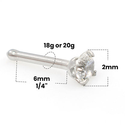 14K White Gold 20 Gauge Nose Bone Stud with 2mm Diamond - photo 3