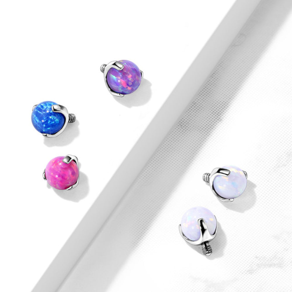 Titanium 14 & 16 Gauge Prong Set Opal Ball Dermal Anchor Tops