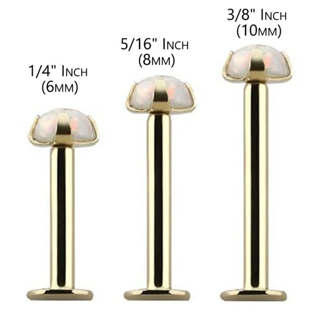 14K Solid Gold 16 Gauge Labret Stud with Push In Synthetic Opal - photo 3