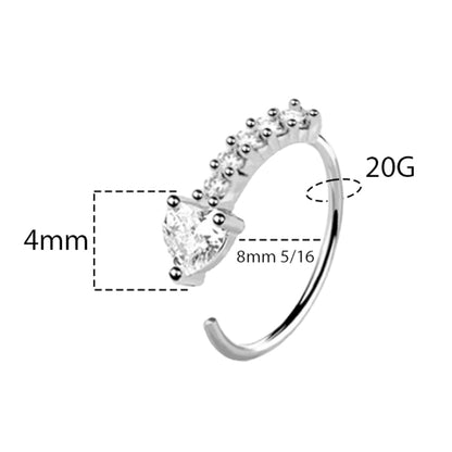 Surgical Steel Nose Ring Hoop 20G 8mm with Paved CZ Heart End - photo 3