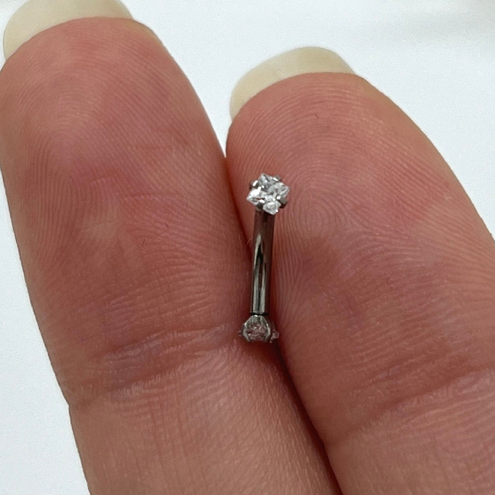 Surgical Steel 16 Gauge Curved Barbell with Square Prong Set CZ - photo 4