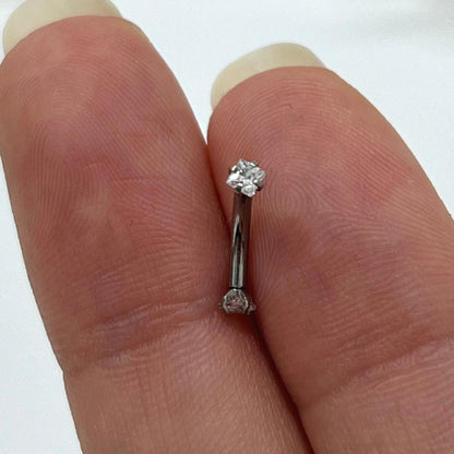 Surgical Steel 16 Gauge Curved Barbell with Square Prong Set CZ - photo 4