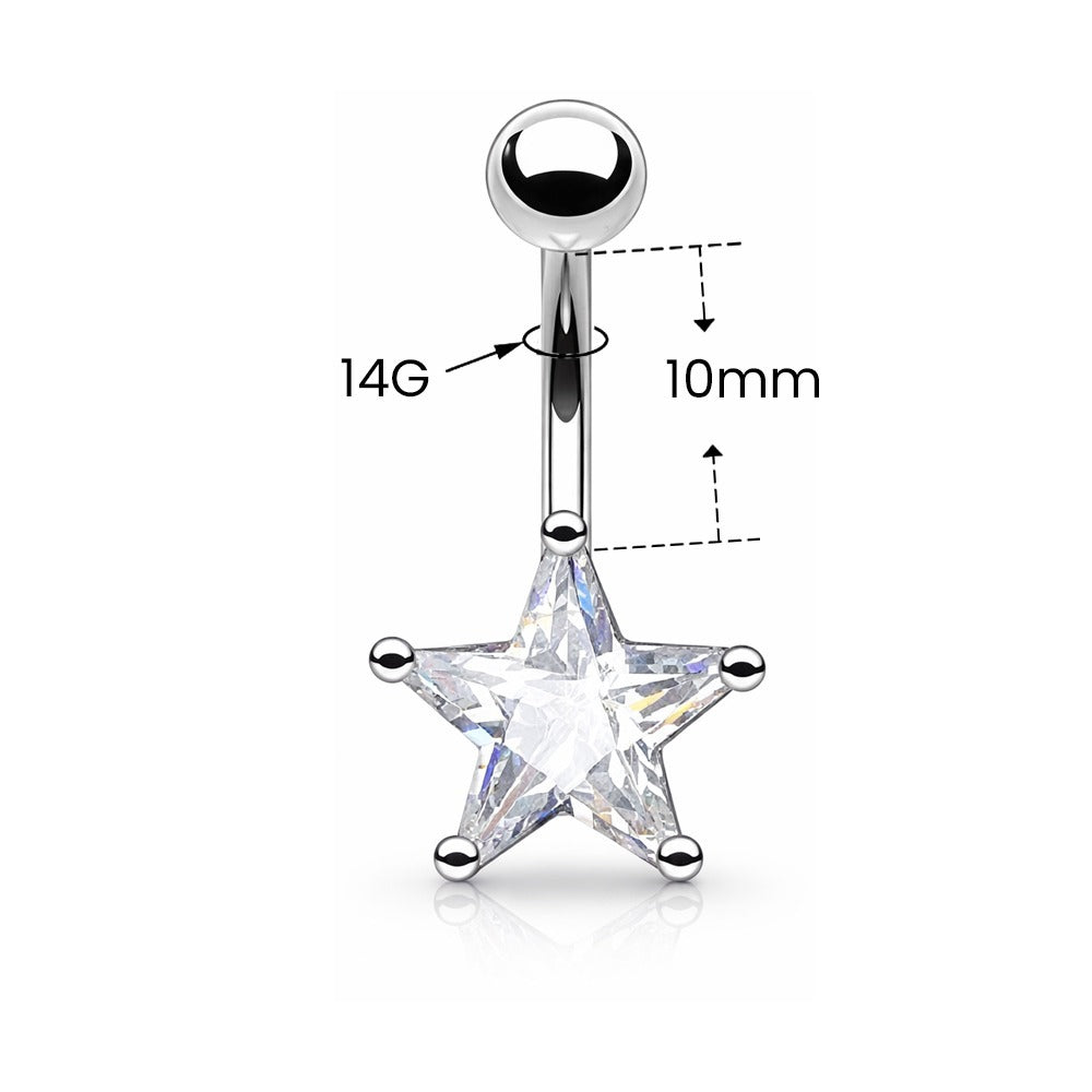 Surgical Steel 14 Gauge Belly Ring with CZ Star - photo 3
