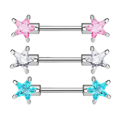 Surgical Steel 14 Gauge Nipple Barbell with CZ Star - Pair