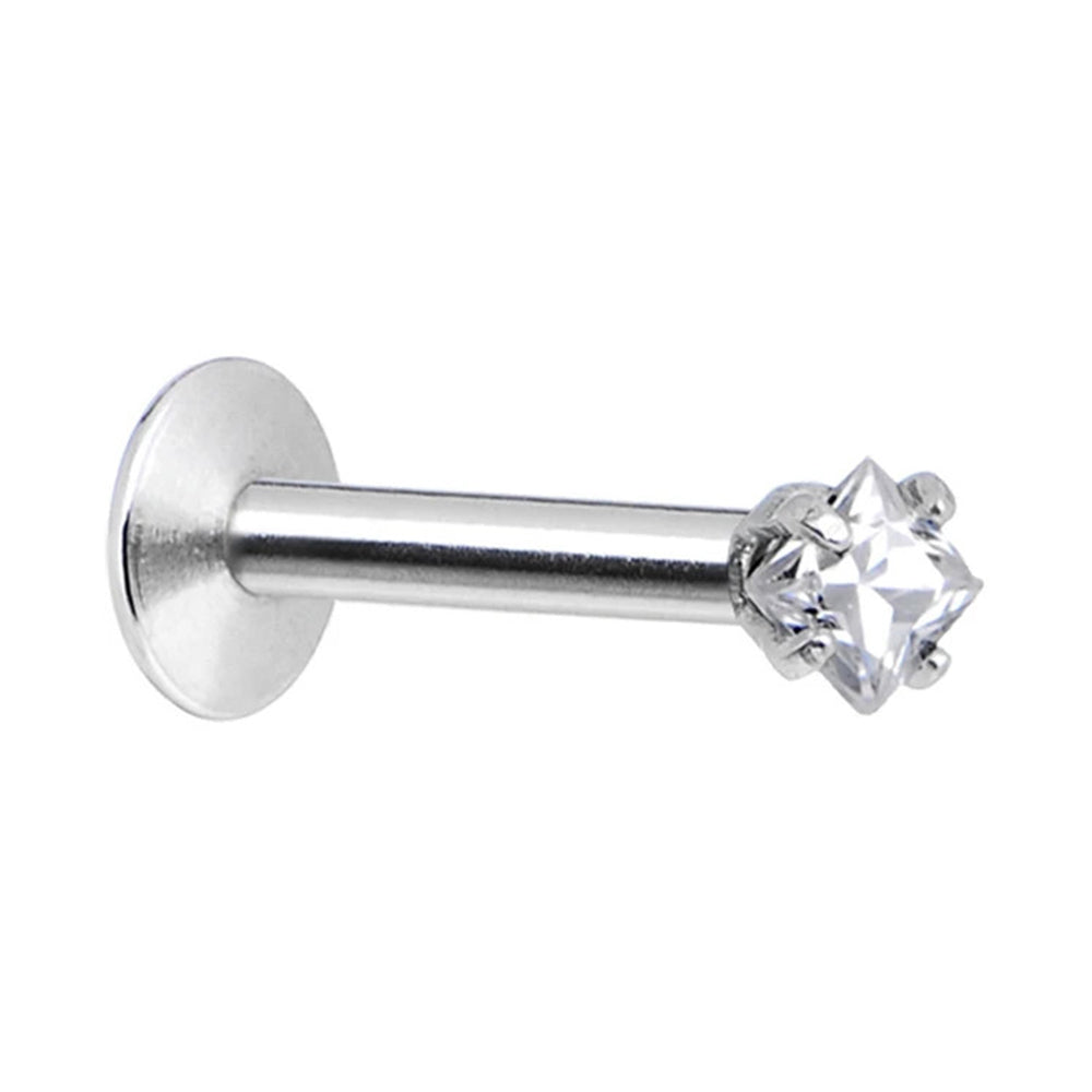 Surgical Steel 16 Gauge Labret Stud with Prong Set Square CZ