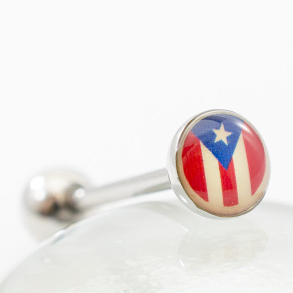 Surgical Steel 14 Gauge Tongue Barbell with Puerto Rican Flag - photo 3